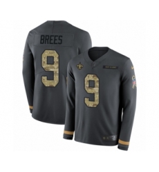 Youth Nike New Orleans Saints #9 Drew Brees Limited Black Salute to Service Therma Long Sleeve NFL Jersey