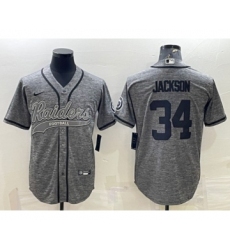 Men's Las Vegas Raiders #34 Bo Jackson Gray With Patch Cool Base Stitched Baseball Jersey