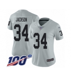 Women's Oakland Raiders #34 Bo Jackson Limited Silver Inverted Legend 100th Season Football Jersey