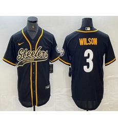 Men's Pittsburgh Steelers #3 Russell Wilson Black With Cool Base Stitched Baseball Jerseys