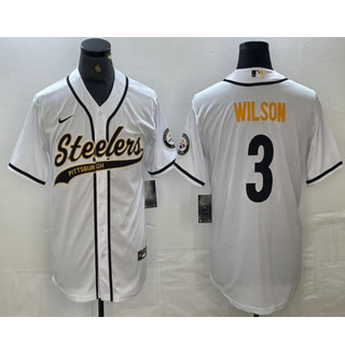 Men's Pittsburgh Steelers #3 Russell Wilson White With Cool Base Stitched Baseball Jerseys