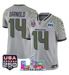 Men's Seattle Seahawks #14 Sam Darnold Gray 2025 F.U.S.E. Super Bowl LX & US 250th anniversary And 50th Season“Rivalries” Vapor Limited Football Stitched J