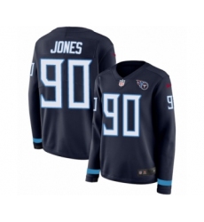 Women's Nike Tennessee Titans #90 DaQuan Jones Limited Navy Blue Therma Long Sleeve NFL Jersey