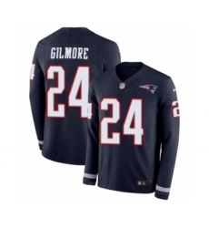 Men's Nike New England Patriots #24 Stephon Gilmore Limited Navy Blue Therma Long Sleeve NFL Jersey