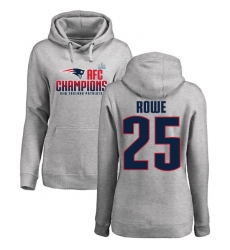 Women's Nike New England Patriots #25 Eric Rowe Heather Gray 2017 AFC Champions Pullover Hoodie