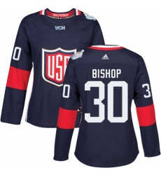 Women's Adidas Team USA #30 Ben Bishop Premier Navy Blue Away 2016 World Cup Hockey Jersey