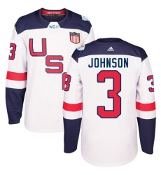 Youth Adidas Team USA #3 Jack Johnson Premier White Home 2016 World Cup Ice Hockey Jersey