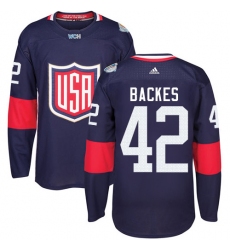 Youth Adidas Team USA #42 David Backes Authentic Navy Blue Away 2016 World Cup Ice Hockey Jersey