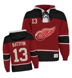Men's Old Time Hockey Detroit Red Wings #13 Pavel Datsyuk Authentic Red Sawyer Hooded Sweatshirt NHL Jersey