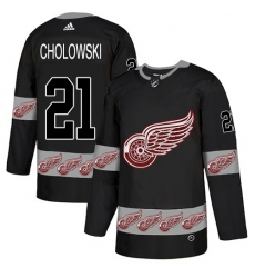 Men's Adidas Detroit Red Wings #21 Dennis Cholowski Authentic Black Team Logo Fashion NHL Jersey