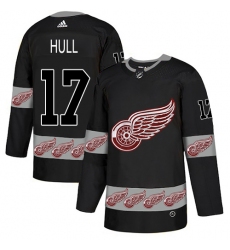 Men's Adidas Detroit Red Wings #17 Brett Hull Authentic Black Team Logo Fashion NHL Jersey