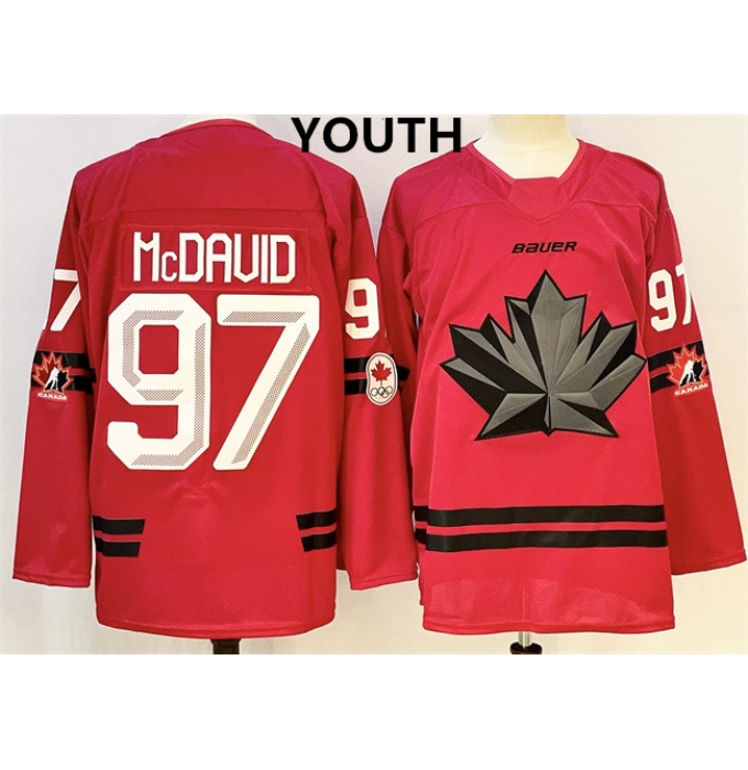 Youth Canada Hockey #97 Connor Mcdavid red stitched jersey