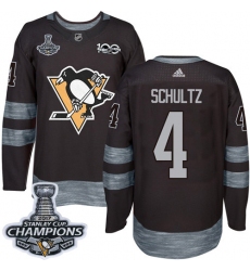 Men's Adidas Pittsburgh Penguins #4 Justin Schultz Authentic Black 1917-2017 100th Anniversary 2017 Stanley Cup Champions NHL Jersey