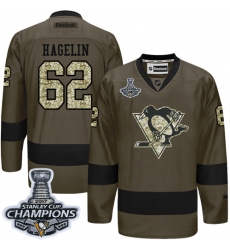 Men's Reebok Pittsburgh Penguins #62 Carl Hagelin Authentic Green Salute to Service 2017 Stanley Cup Champions NHL Jersey