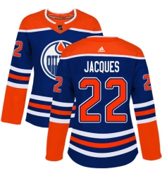 Women's Adidas Edmonton Oilers #22 Jean-Francois Jacques Authentic Royal Blue Alternate NHL Jersey