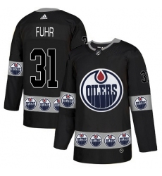 Men's Adidas Edmonton Oilers #31 Grant Fuhr Authentic Black Team Logo Fashion NHL Jersey
