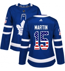 Women's Adidas Toronto Maple Leafs #15 Matt Martin Authentic Royal Blue USA Flag Fashion NHL Jersey