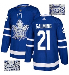 Men's Adidas Toronto Maple Leafs #21 Borje Salming Authentic Royal Blue Fashion Gold NHL Jersey