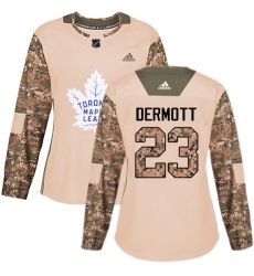Women's Adidas Toronto Maple Leafs #23 Travis Dermott Authentic Camo Veterans Day Practice NHL Jersey