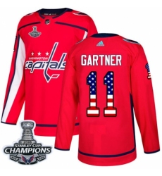 Youth Adidas Washington Capitals #11 Mike Gartner Authentic Red USA Flag Fashion 2018 Stanley Cup Final Champions NHL Jersey