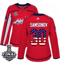 Women's Adidas Washington Capitals #30 Ilya Samsonov Authentic Red USA Flag Fashion 2018 Stanley Cup Final NHL Jersey