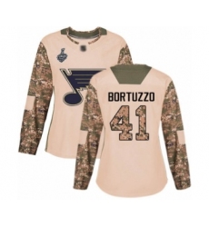 Women's St. Louis Blues #41 Robert Bortuzzo Authentic Camo Veterans Day Practice 2019 Stanley Cup Final Bound Hockey Jersey
