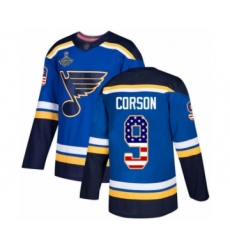 Youth St. Louis Blues #9 Shayne Corson Authentic Blue USA Flag Fashion 2019 Stanley Cup Champions Hockey Jersey
