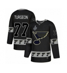 Men's St. Louis Blues #77 Pierre Turgeon Authentic Black Team Logo Fashion 2019 Stanley Cup Final Bound Hockey Jersey
