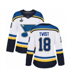 Women's St. Louis Blues #18 Tony Twist Authentic White Away 2019 Stanley Cup Champions Hockey Jersey