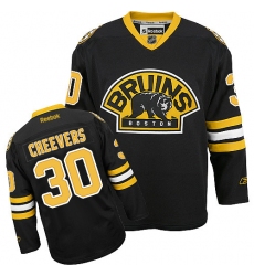 Women's Reebok Boston Bruins #30 Gerry Cheevers Authentic Black Third NHL Jersey