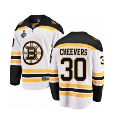 Youth Boston Bruins #30 Gerry Cheevers Authentic White Away Fanatics Branded Breakaway 2019 Stanley Cup Final Bound Hockey Jersey