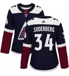 Women's Adidas Colorado Avalanche #34 Carl Soderberg Authentic Navy Blue Alternate NHL Jersey