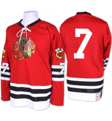 Men's Mitchell and Ness Chicago Blackhawks #7 Chris Chelios Authentic Red 1960-61 Throwback NHL Jersey