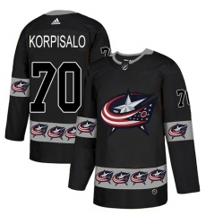 Men's Adidas Columbus Blue Jackets #70 Joonas Korpisalo Authentic Black Team Logo Fashion NHL Jersey