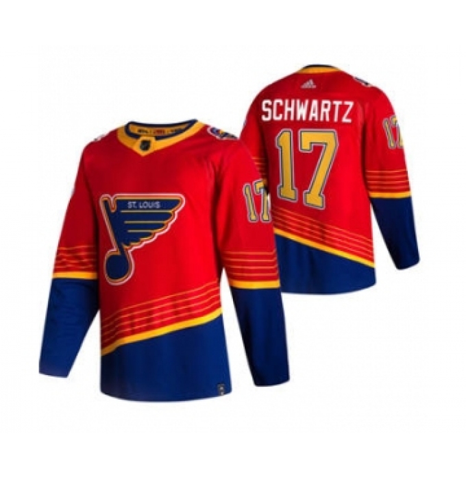 Men's St. Louis Blues #17 Jaden Schwartz Red 2020-21 Reverse Retro Alternate Hockey Jersey