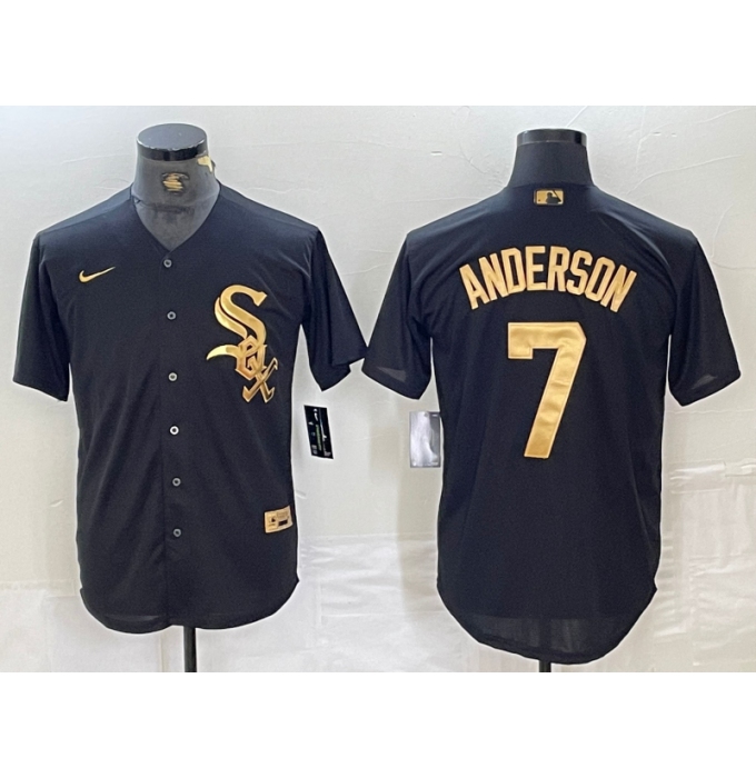 Men's Chicago White Sox #7 Tim Anderson Black Gold Cool Base Stitched Baseball Jersey