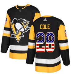 Men's Adidas Pittsburgh Penguins #28 Ian Cole Authentic Black USA Flag Fashion NHL Jersey