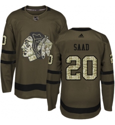 Men's Reebok Chicago Blackhawks #20 Brandon Saad Authentic Green Salute to Service NHL Jersey
