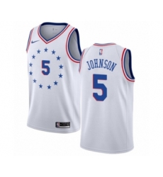 Men's Nike Philadelphia 76ers #5 Amir Johnson White Swingman Jersey - Earned Edition