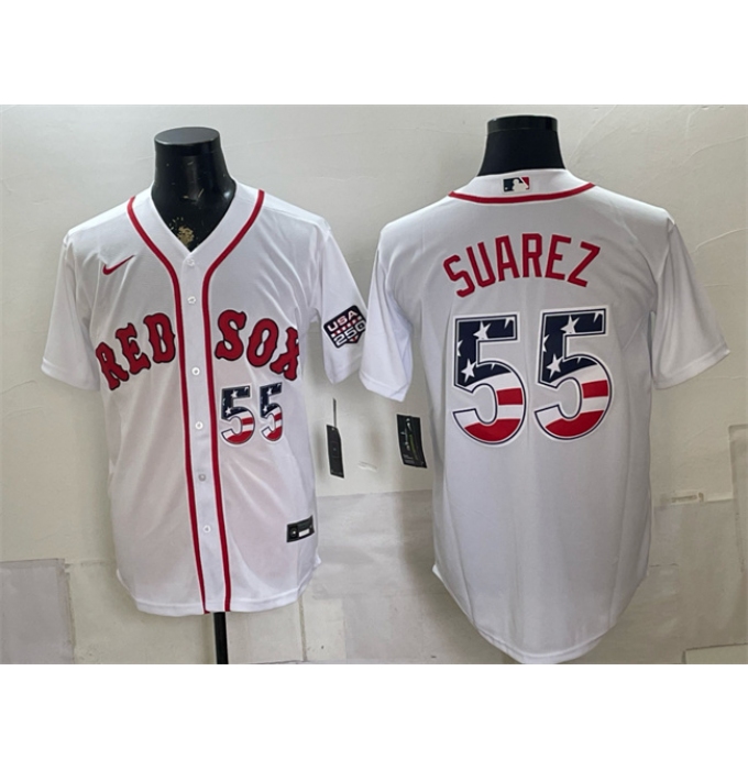 Men's Boston Red Sox #55 Ranger Suarez White 2026 USA 250 Fourth of July Home Stitched Baseball Jersey
