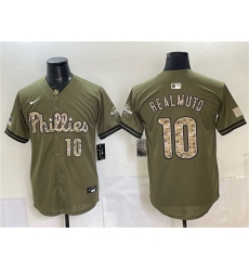 Men's Philadelphia Phillies #10 J.T. Realmuto Olive 2026 Armed Forces Day Stitched Jersey