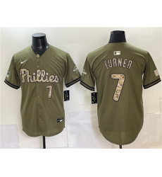 Men's Philadelphia Phillies #7 Trea Turner Olive 2026 Armed Forces Day Stitched Jersey