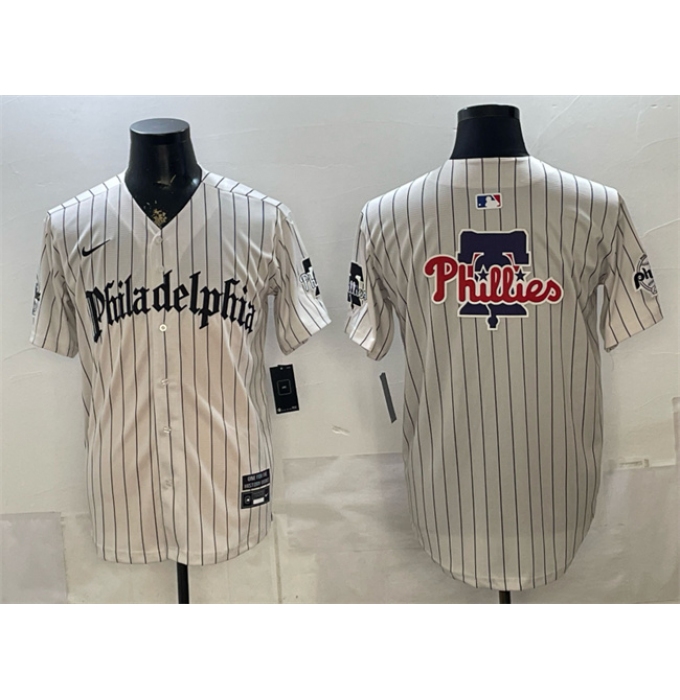 Men's Philadelphia Phillies Team Big Logo Cream Pinstripe Gothic Vapor Limited Stitched Jersey