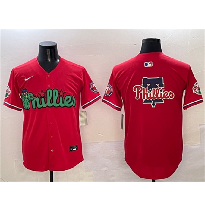 Men's Philadelphia Phillies Team Big Logo Red Phanatic Limited Stitched Jersey