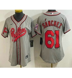 Women's Philadelphia Phillies #61 Cristopher Sanchez Gray 2026 Field of Dreams Stadium Stitched Jersey