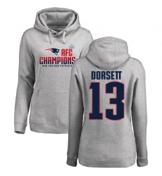 Women's Nike New England Patriots #13 Phillip Dorsett Heather Gray 2017 AFC Champions Pullover Hoodie