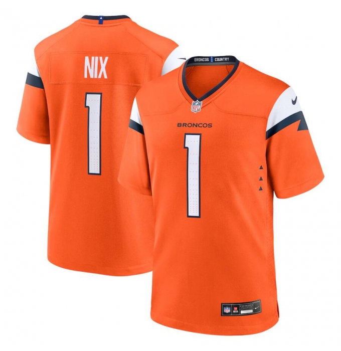 Men's Denver Broncos #1 Bo Nix Orange 2024 Game Stitched Jersey