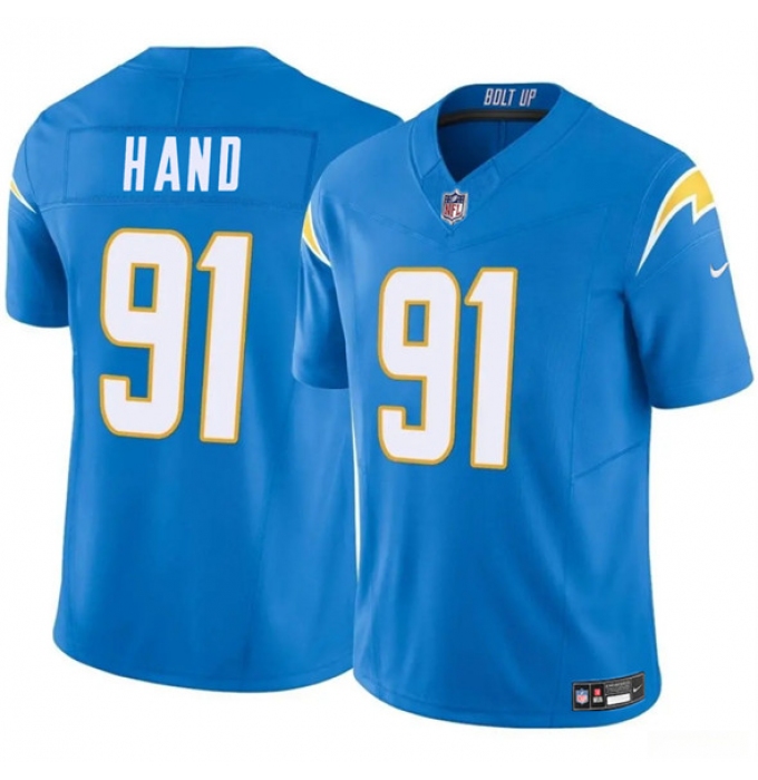 Men's Los Angeles Chargers #91 Da'Shawn Hand Blue 2025 F.U.S.E. Vapor Limited Football Stitched Jersey