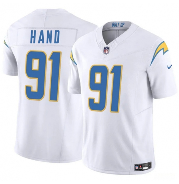 Men's Los Angeles Chargers #91 Da'Shawn Hand White 2025 F.U.S.E. Vapor Limited Football Stitched Jersey