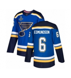 Men's St. Louis Blues #6 Joel Edmundson Authentic Royal Blue Home 2019 Stanley Cup Champions Hockey Jersey